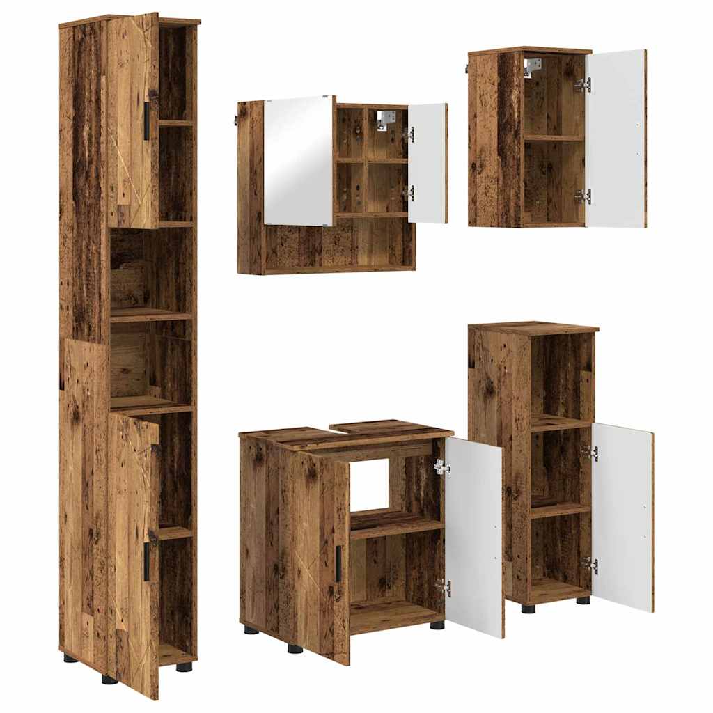 Badrumsmöbelset Väggmonterad 5 pcs Åldrat Trä 61 x 35 x 64 cm