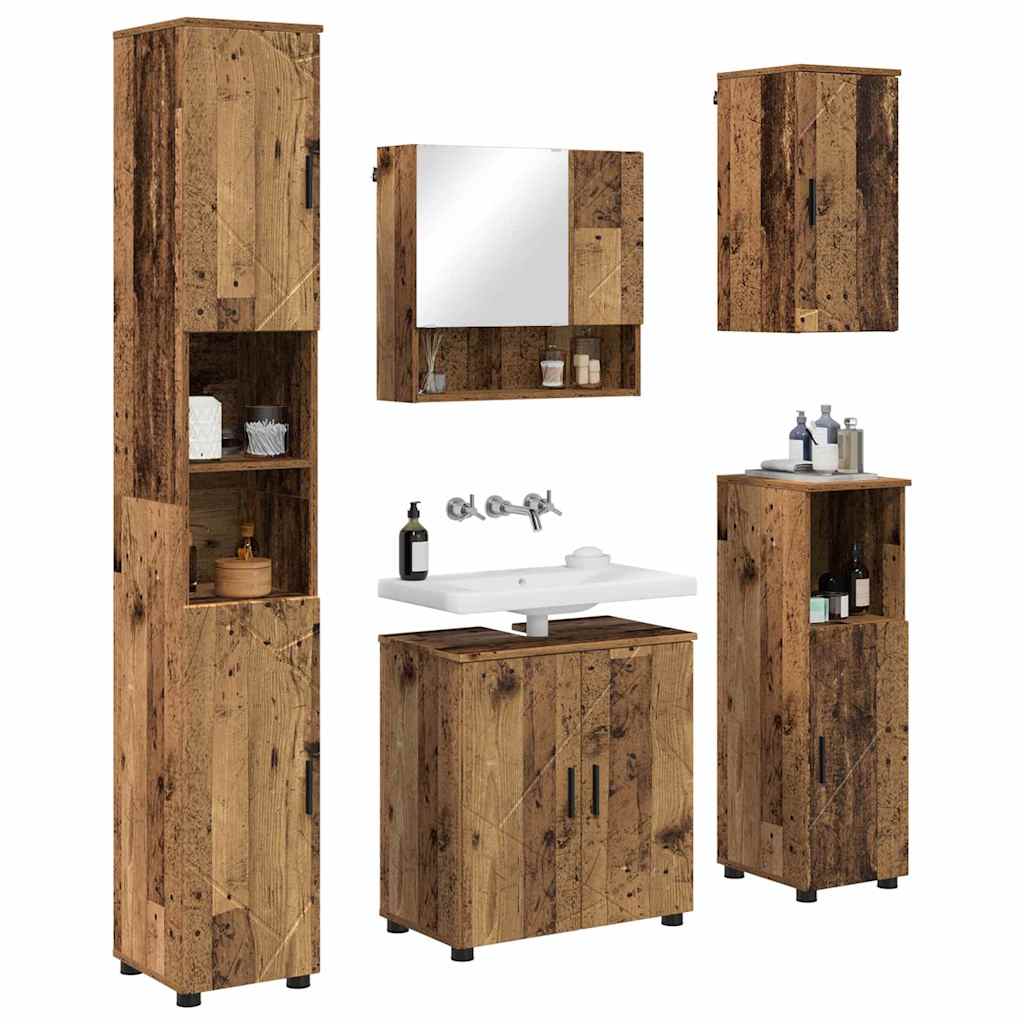 Badrumsmöbelset Väggmonterad 5 pcs Åldrat Trä 61 x 35 x 64 cm
