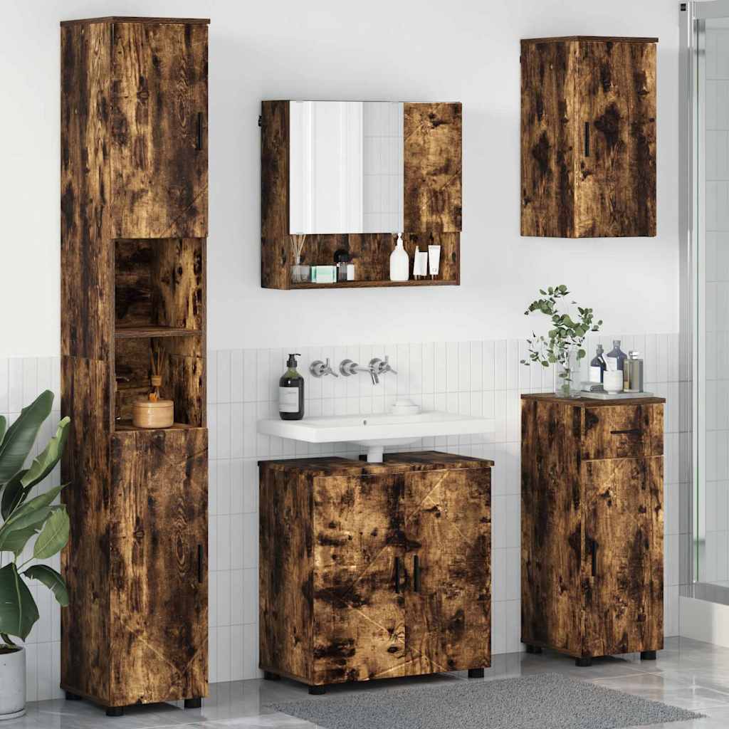 Badrumsmöbelset med låda 5 pcs Rökfärgad Ek 61 x 35 x 64 cm