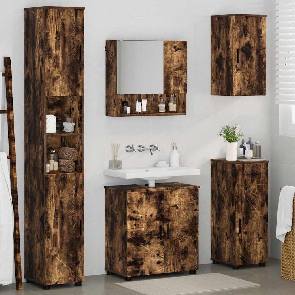 Badrumsmöbelset med låda 5 pcs Rökfärgad Ek 61 x 35 x 64 cm