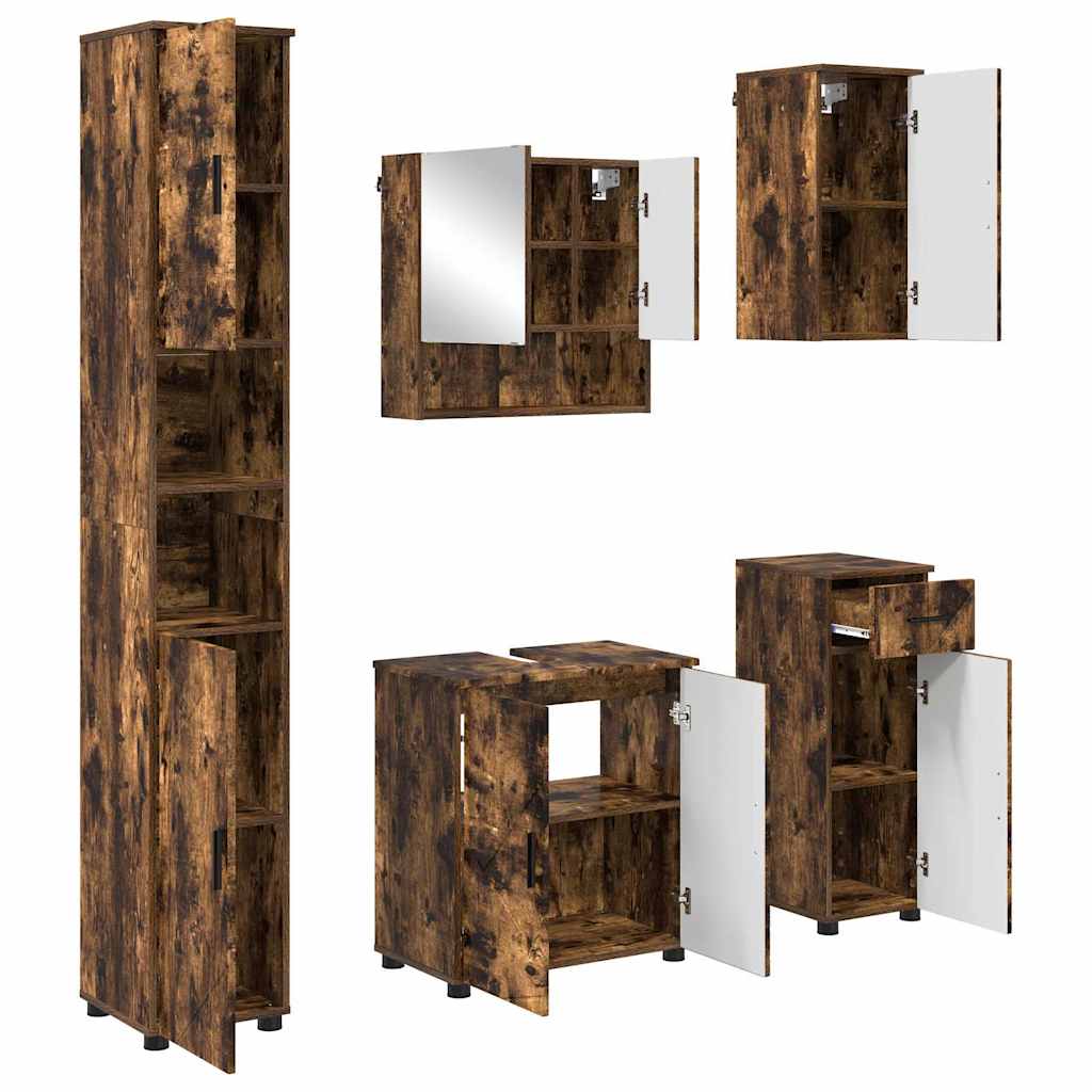 Badrumsmöbelset med låda 5 pcs Rökfärgad Ek 61 x 35 x 64 cm