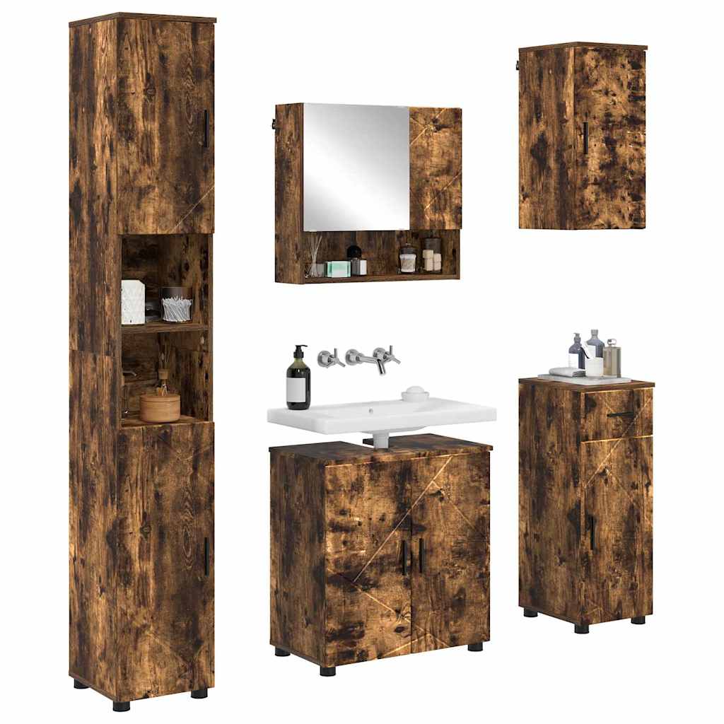 Badrumsmöbelset med låda 5 pcs Rökfärgad Ek 61 x 35 x 64 cm