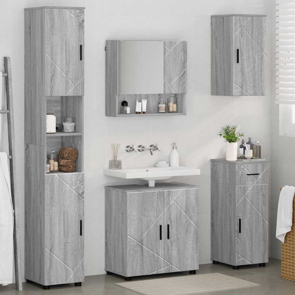 Badrumsmöbelset med låda 5 pcs Sonoma Grå 61 x 35 x 64 cm