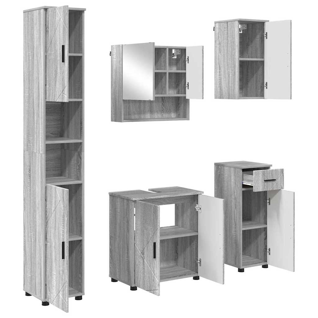 Badrumsmöbelset med låda 5 pcs Sonoma Grå 61 x 35 x 64 cm