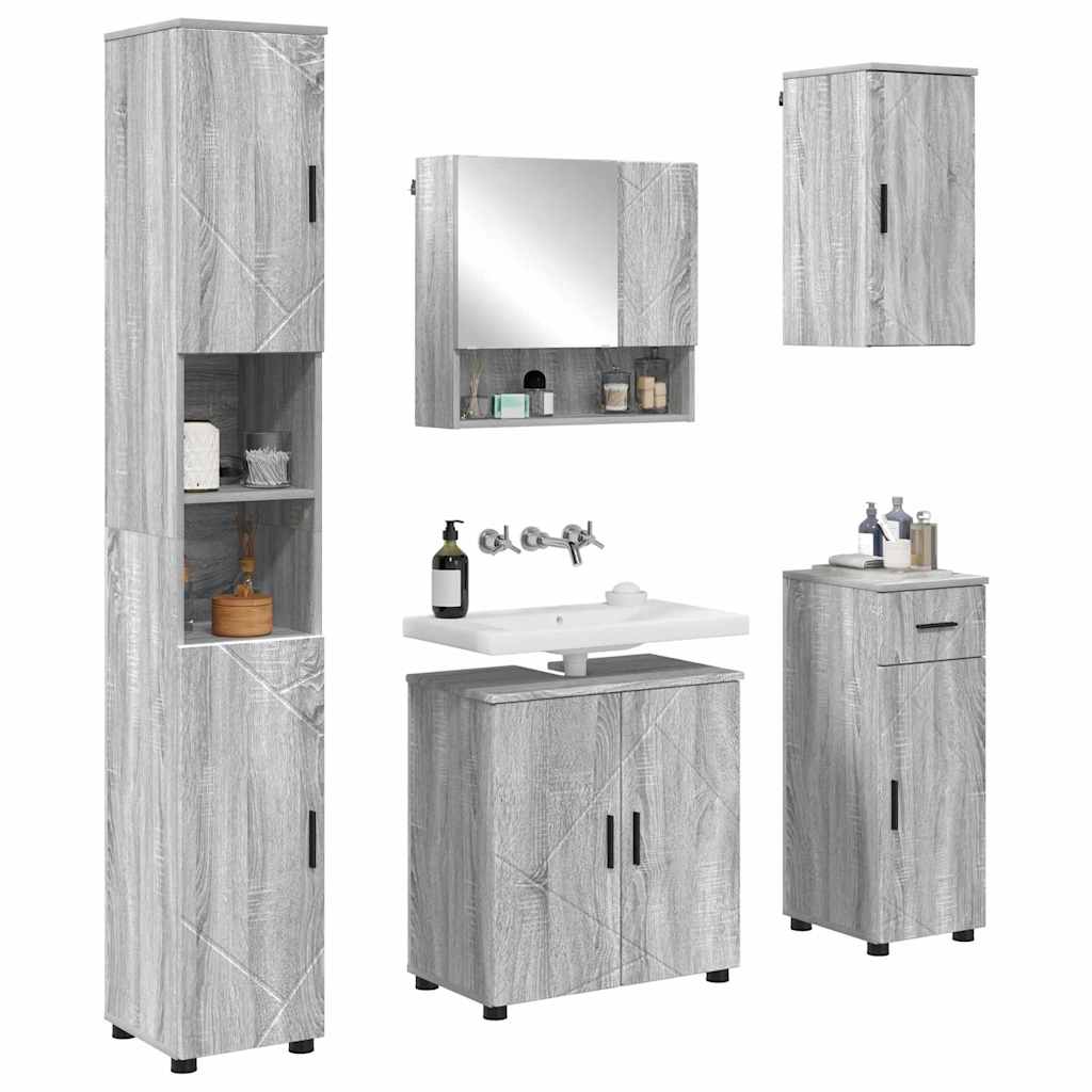 Badrumsmöbelset med låda 5 pcs Sonoma Grå 61 x 35 x 64 cm