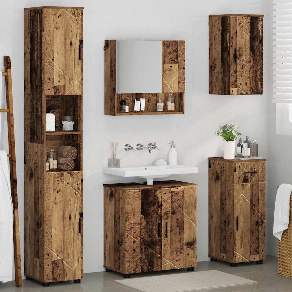 Badrumsmöbelset med låda 5 pcs Åldrat Trä 61 x 35 x 64 cm