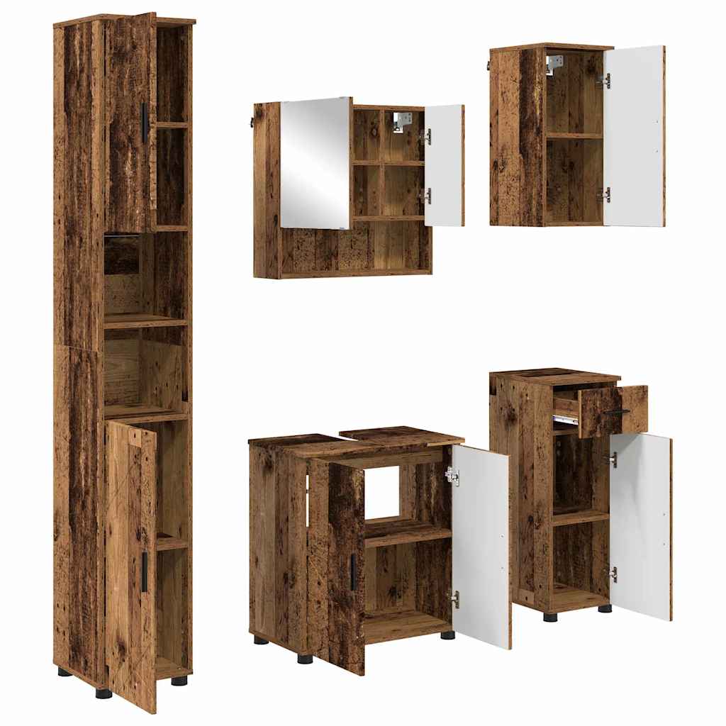 Badrumsmöbelset med låda 5 pcs Åldrat Trä 61 x 35 x 64 cm