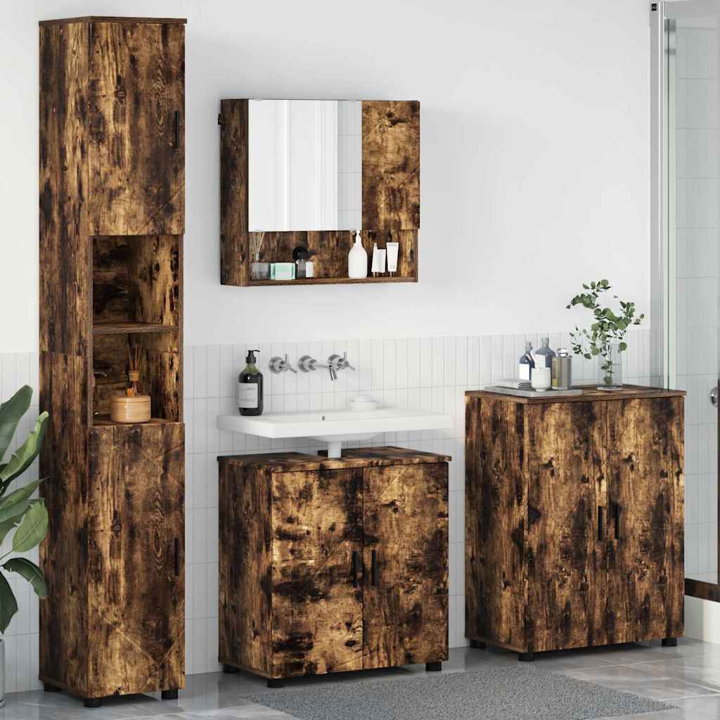 Badrumsmöbelset Väggmonterad 4 pcs Rökfärgad Ek 61 x 35 x 64 cm