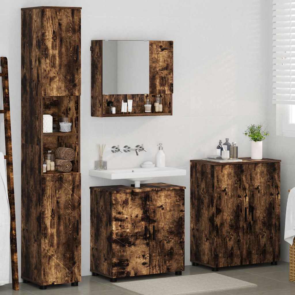 Badrumsmöbelset Väggmonterad 4 pcs Rökfärgad Ek 61 x 35 x 64 cm