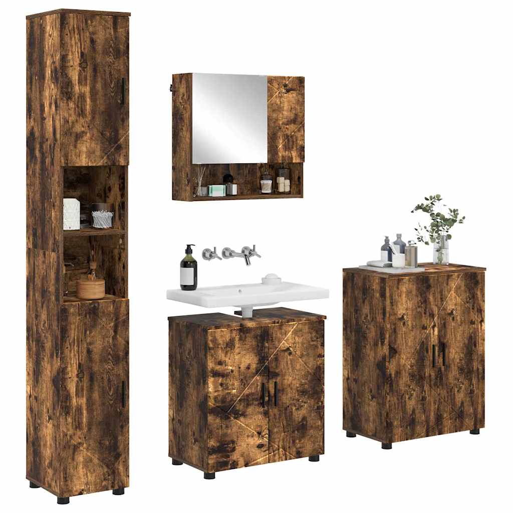 Badrumsmöbelset Väggmonterad 4 pcs Rökfärgad Ek 61 x 35 x 64 cm