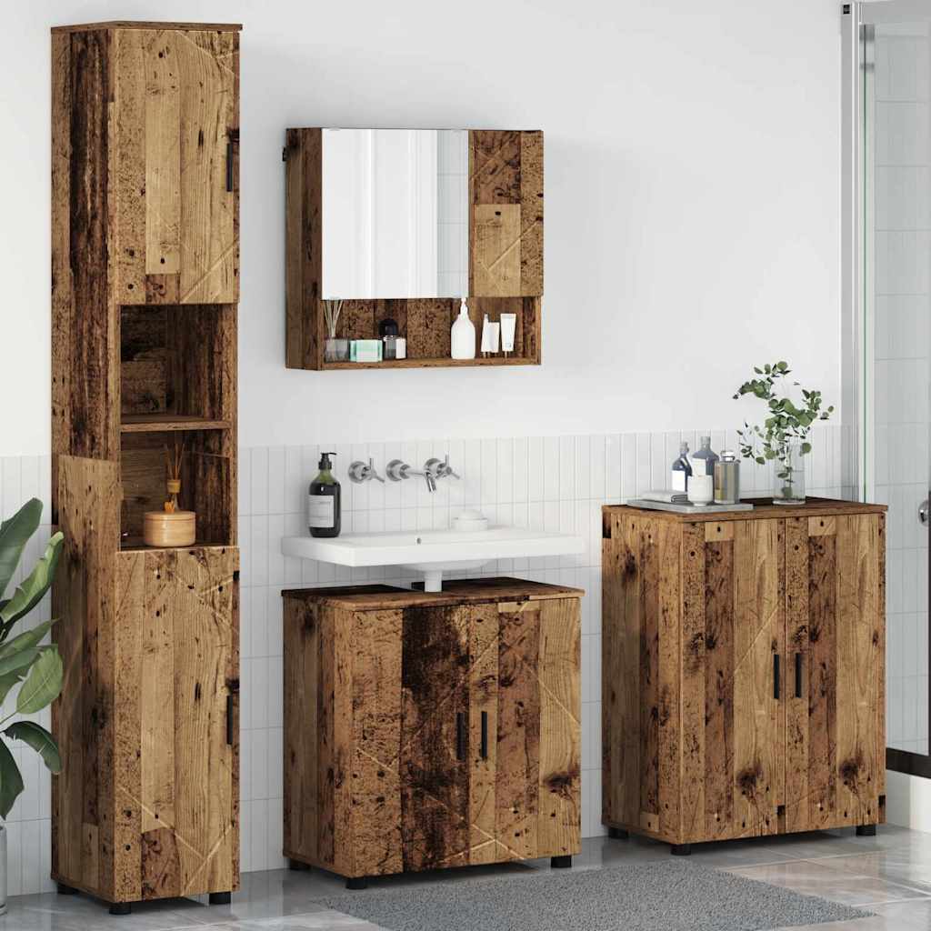 Badrumsmöbelset Väggmonterad 4 pcs Åldrat Trä 61 x 35 x 64 cm