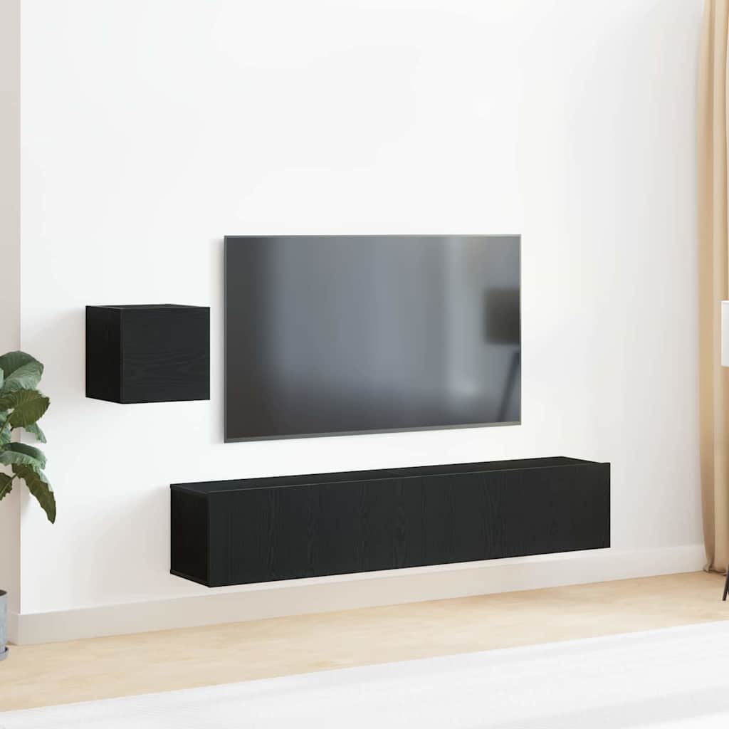 TV-skåp Set 4 pcs Svart ek 80 x 30 x 30 cm Konstruerat trä