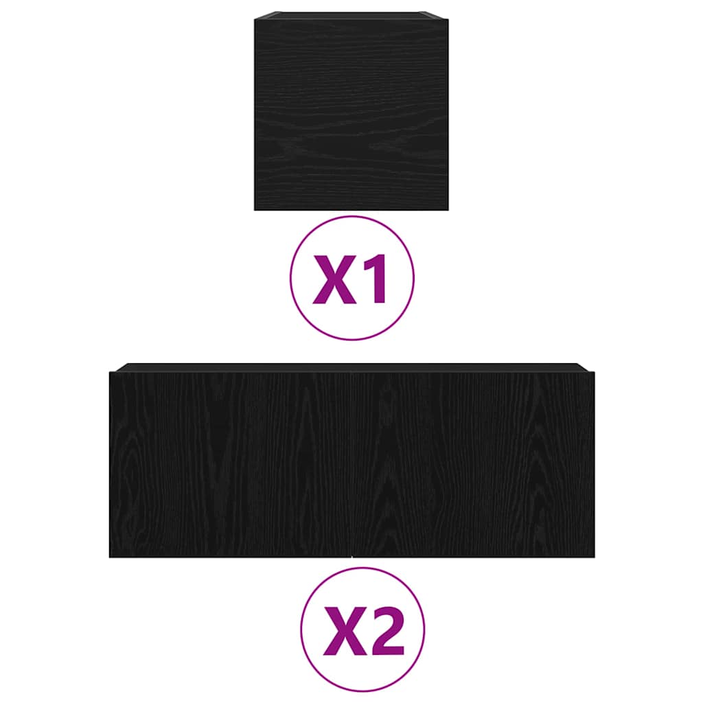 TV-skåp Set 4 pcs Svart ek 80 x 30 x 30 cm Konstruerat trä