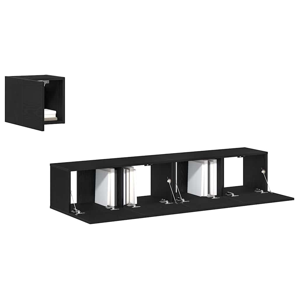 TV-skåp Set 4 pcs Svart ek 80 x 30 x 30 cm Konstruerat trä