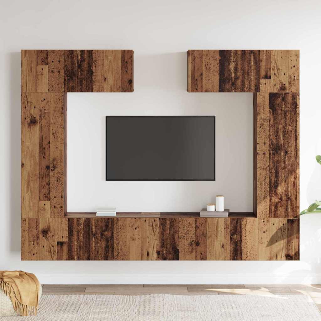 TV-skåpsset 6 pcs Gammalt trä 200 x 30 x 150 cm Konstruerat trä