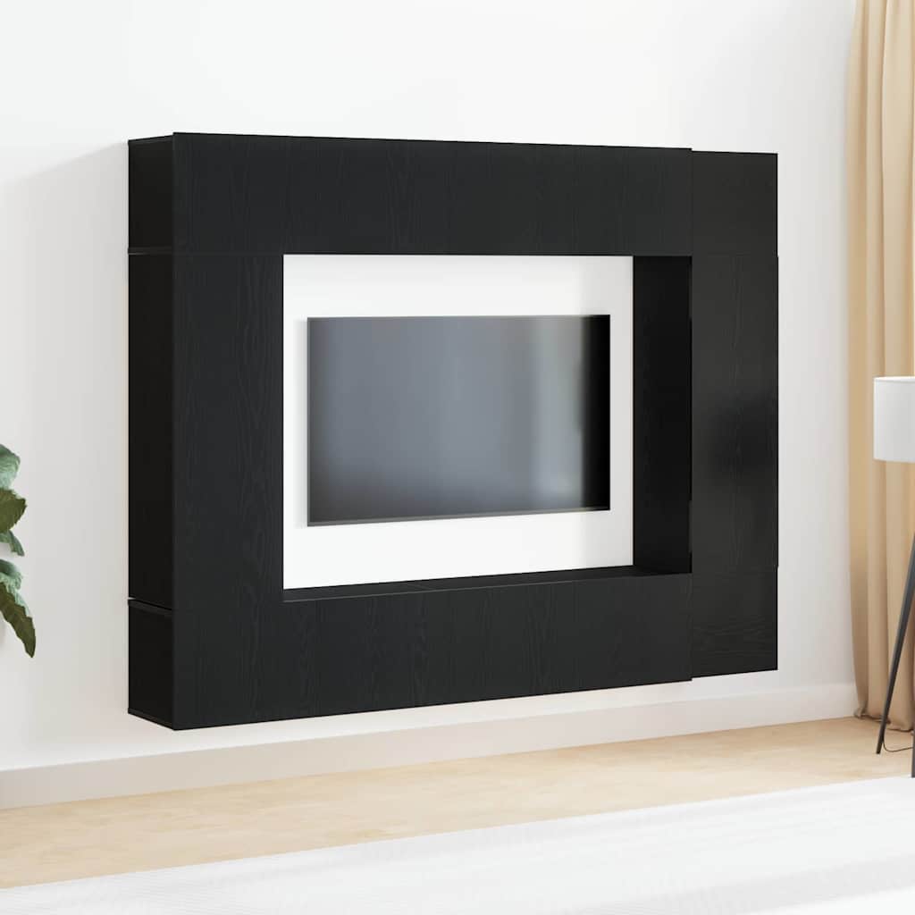 TV-skåpsset Väggmonterad 8 pcs Svart ek 190,5 x 28,5 x 151 cm