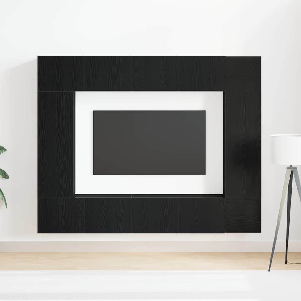 TV-skåpsset Väggmonterad 8 pcs Svart ek 190,5 x 28,5 x 151 cm