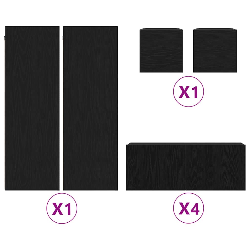 TV-skåpsset Väggmonterad 8 pcs Svart ek 190,5 x 28,5 x 151 cm