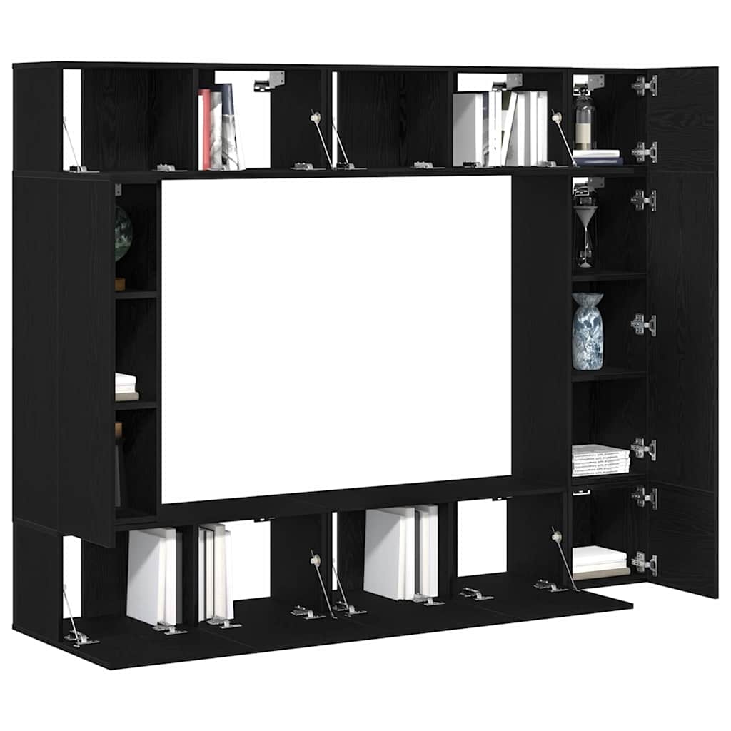 TV-skåpsset Väggmonterad 8 pcs Svart ek 190,5 x 28,5 x 151 cm