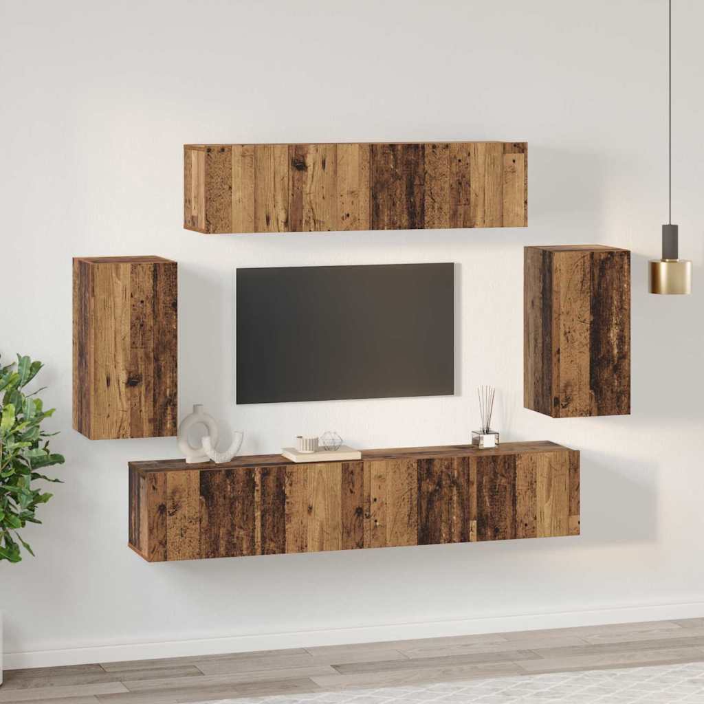 TV-skåpsset 6 pcs Gammalt trä 80 x 30 x 30 cm Konstruerat trä