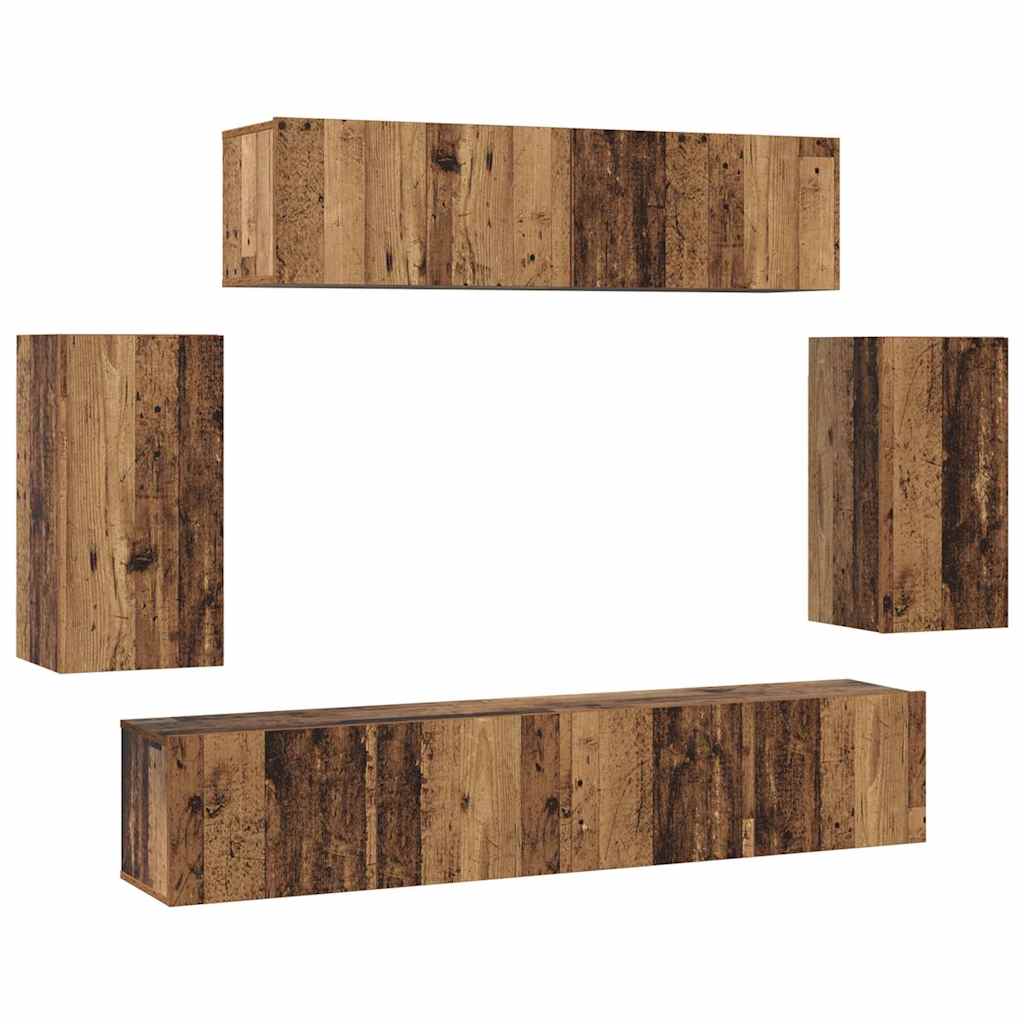 TV-skåpsset 6 pcs Gammalt trä 80 x 30 x 30 cm Konstruerat trä