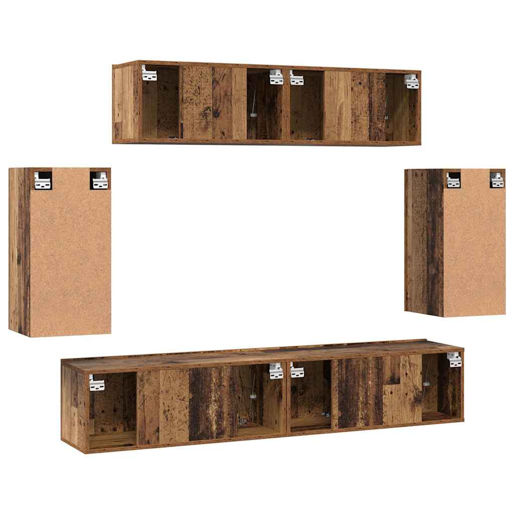 TV-skåpsset 6 pcs Gammalt trä 80 x 30 x 30 cm Konstruerat trä