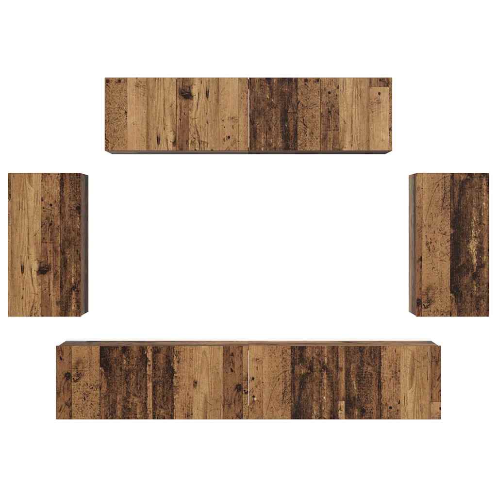 TV-skåpsset 6 pcs Gammalt trä 80 x 30 x 30 cm Konstruerat trä
