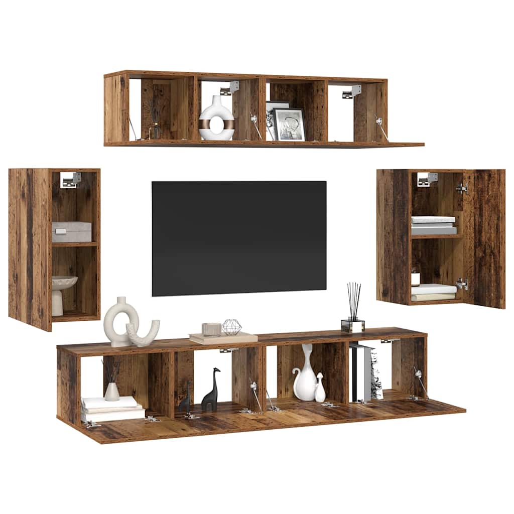 TV-skåpsset 6 pcs Gammalt trä 80 x 30 x 30 cm Konstruerat trä