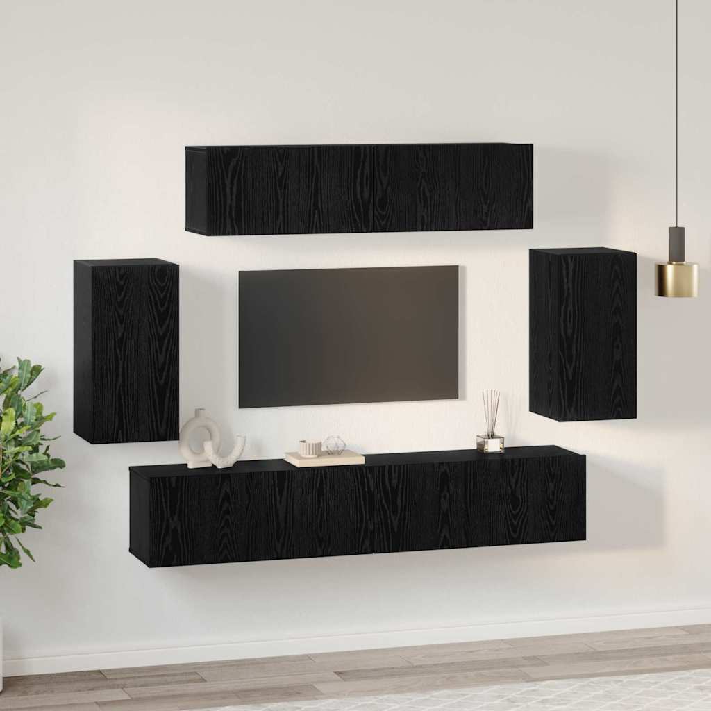 TV-skåpsset 6 pcs Svart ek 80 x 30 x 30 cm Konstruerat trä