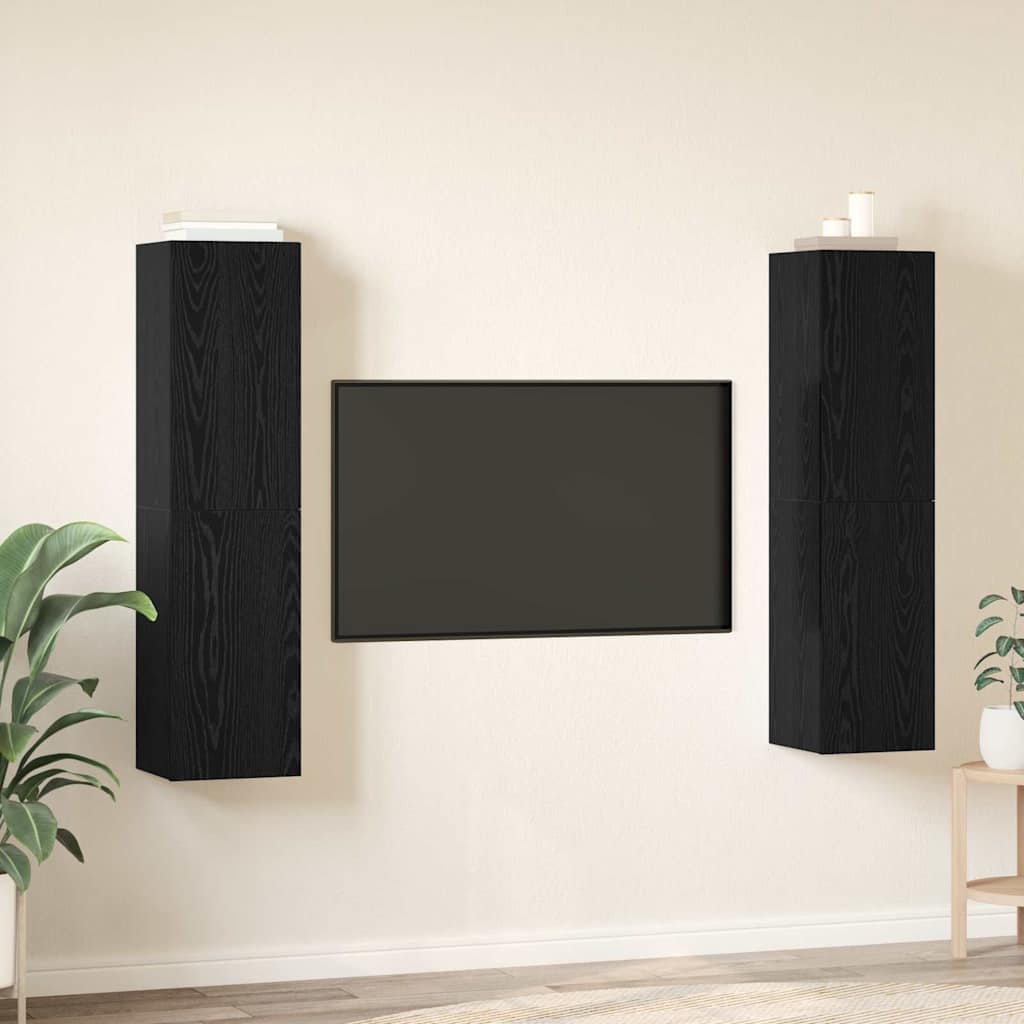 TV-skåpsset 4 pcs Svart ek 30.5 x 30 x 60 cm Konstruerat trä