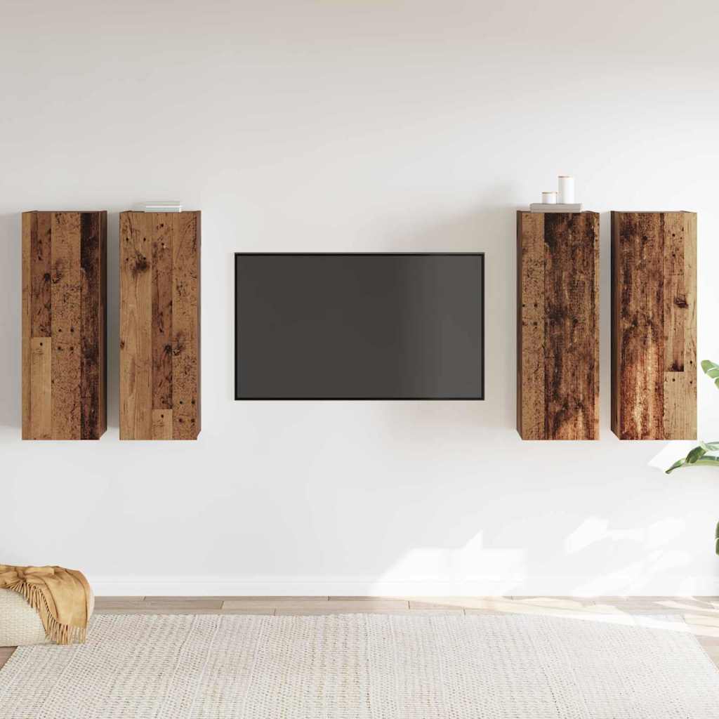 TV-skåpsset 4 pcs Gammalt trä 30.5 x 30 x 90 cm Konstruerat trä