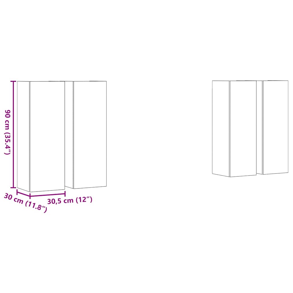 TV-skåpsset 4 pcs Gammalt trä 30.5 x 30 x 90 cm Konstruerat trä