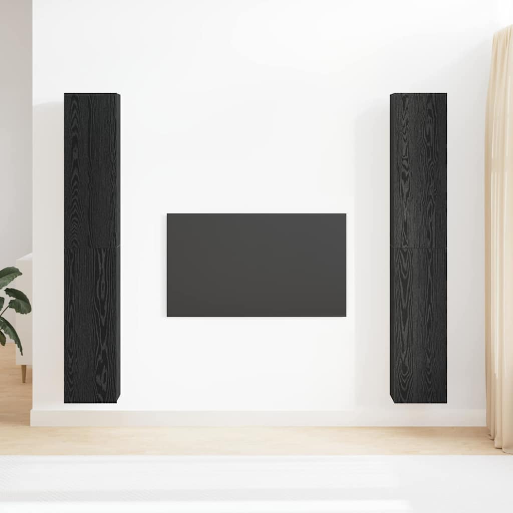 TV-skåpsset 4 pcs Svart ek 30.5 x 30 x 90 cm Konstruerat trä