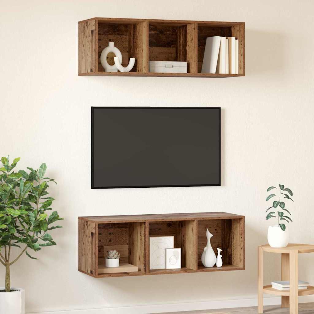 Väggmonterade TV-skåp 2 pcs Gammalt trä 37 x 37 x 107 cm