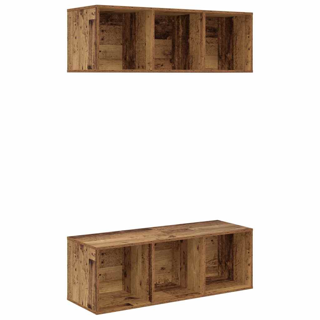 Väggmonterade TV-skåp 2 pcs Gammalt trä 37 x 37 x 107 cm