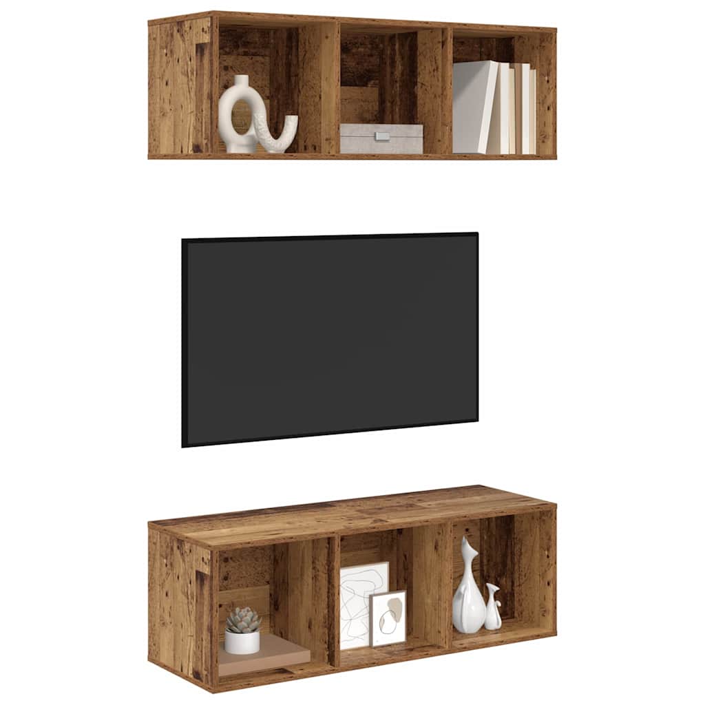 Väggmonterade TV-skåp 2 pcs Gammalt trä 37 x 37 x 107 cm