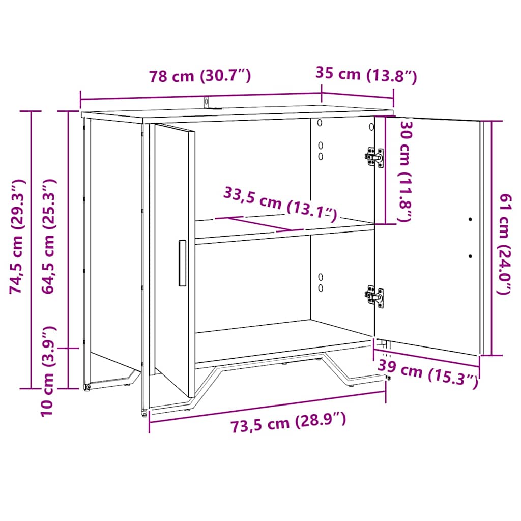 Skänk Svart 78 x 35.5 x 74.5 cm