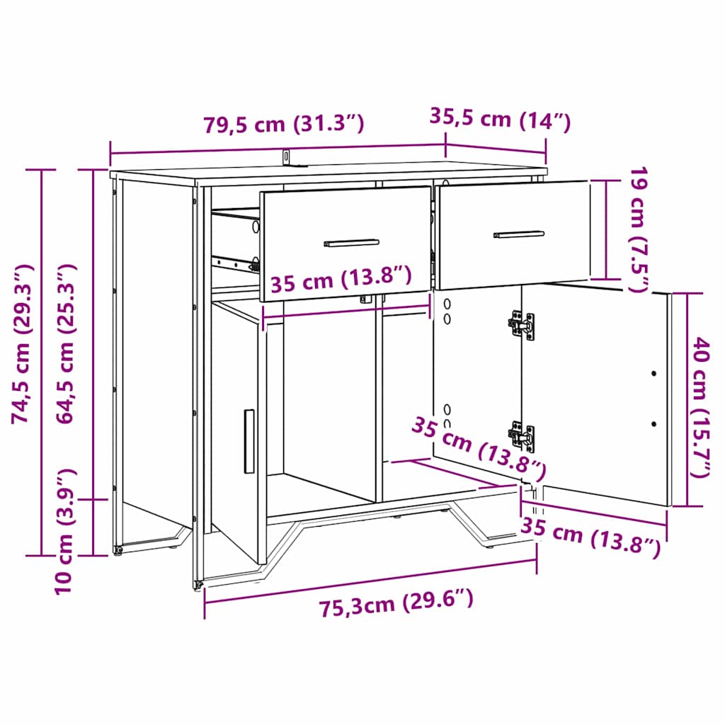 Skänk Svart Ek 79.5 x 35.5 x 74.5 cm