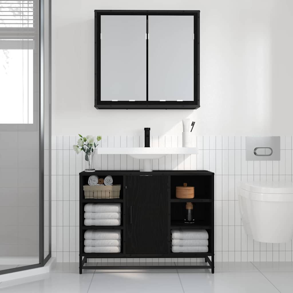 Badrumsspegel Spegelskåp Svart Ek 65 x 20 x 60 cm