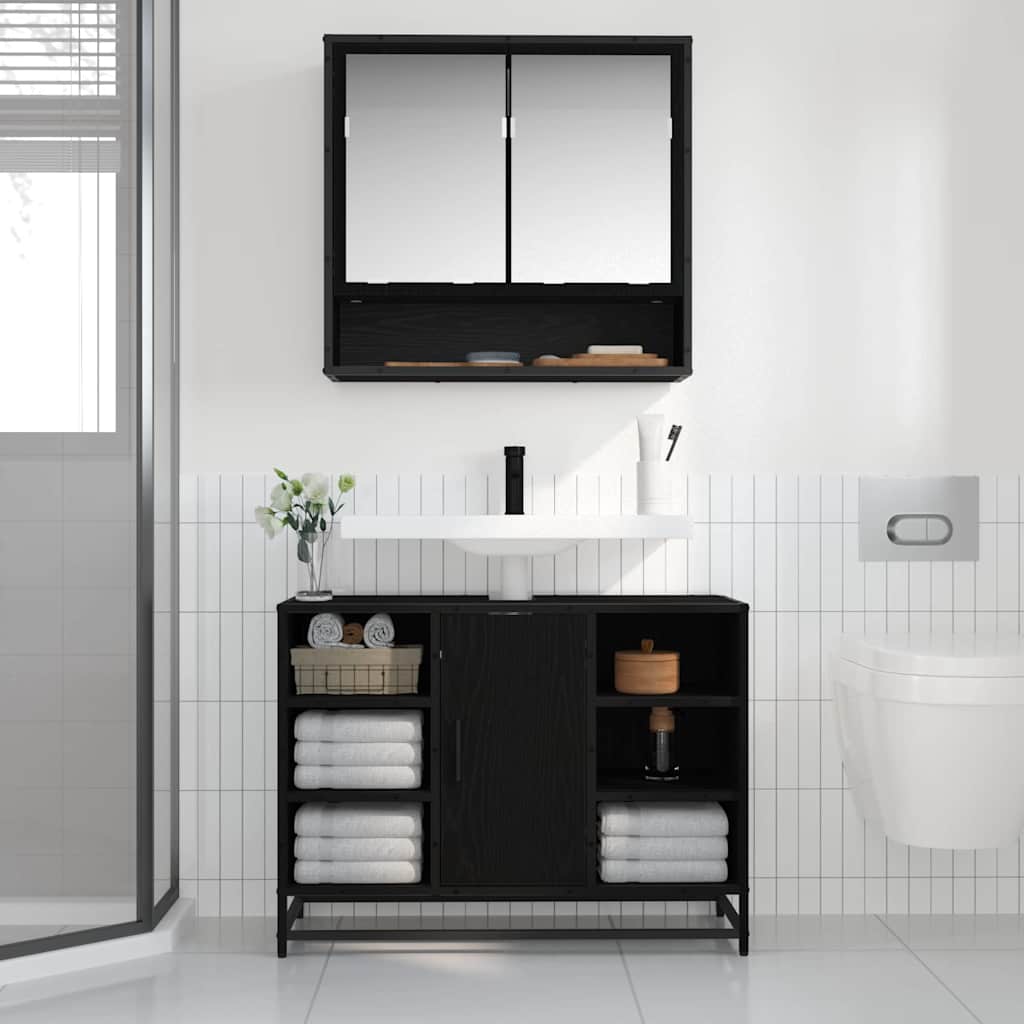 Badrumsspegel Spegelskåp Svart Ek 65 x 20 x 60 cm