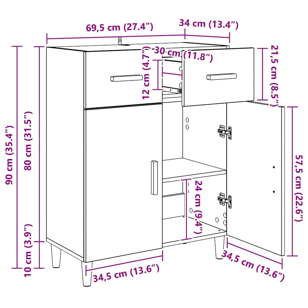 Skänk Artisan Ek med låda 34 x 69.5 x 89 cm
