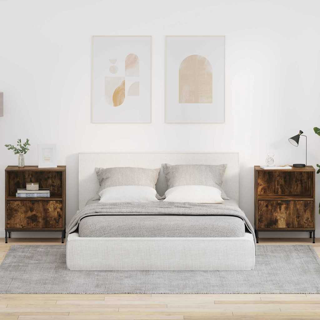 Sängbord 2 pcs Rökfärgad ek 49 x 36 x 61 cm Konstruerat trä