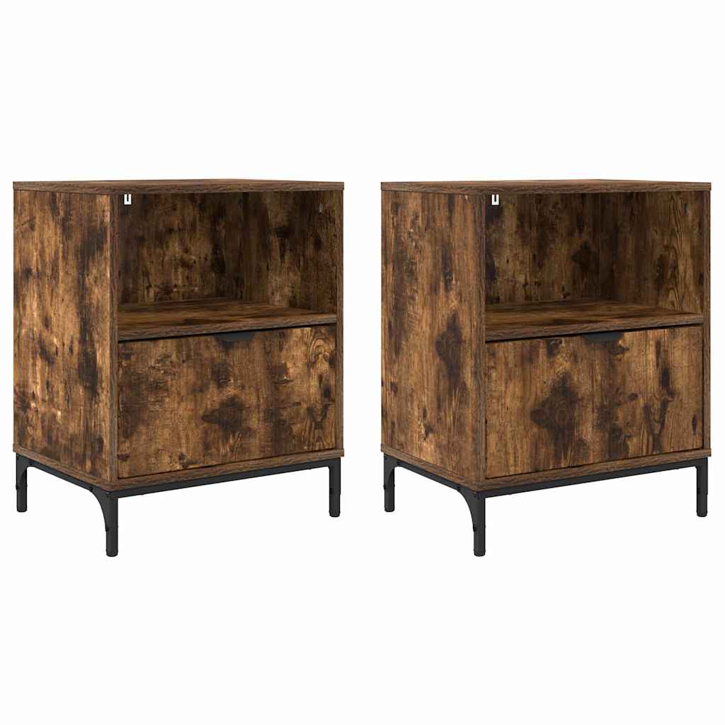 Sängbord 2 pcs Rökfärgad ek 49 x 36 x 61 cm Konstruerat trä