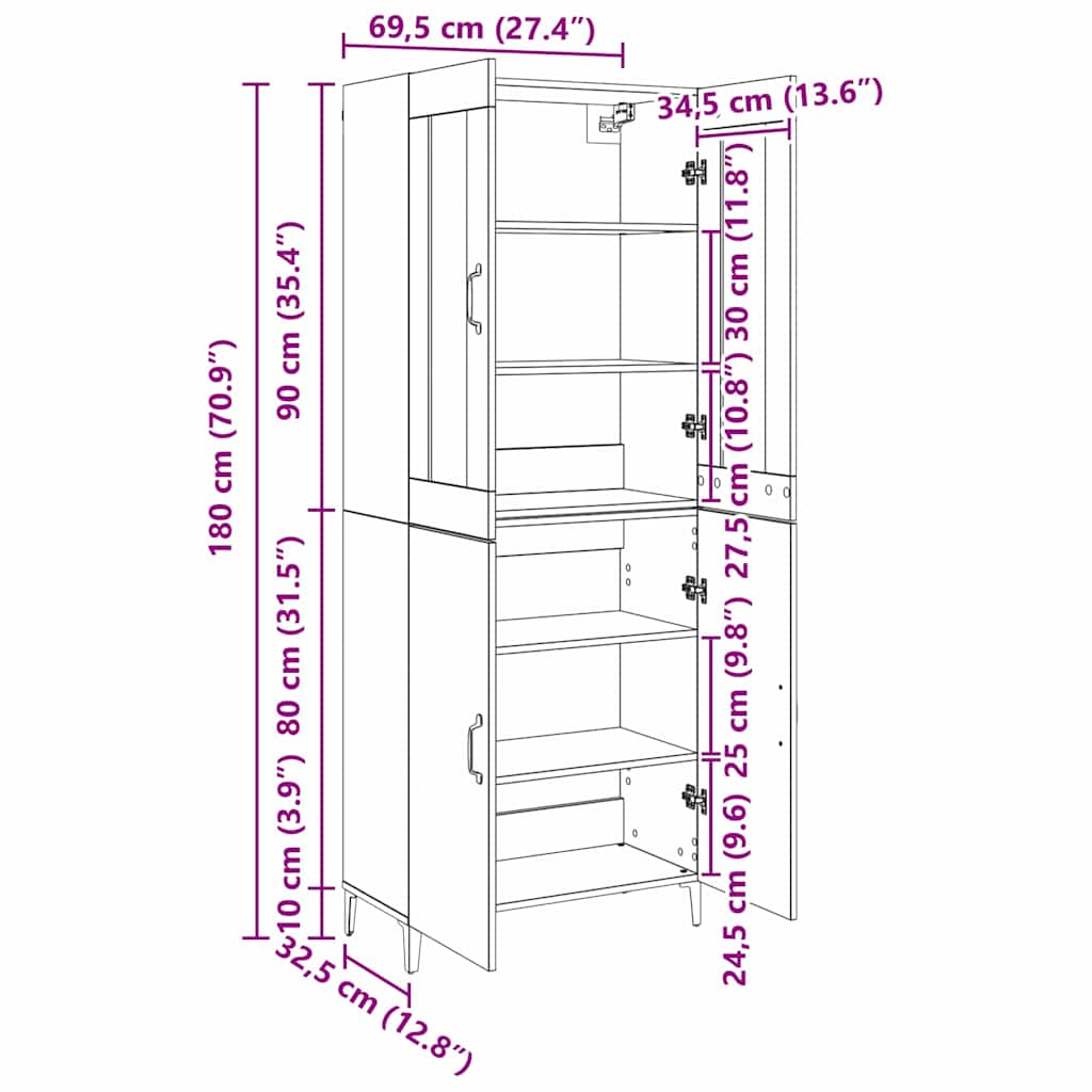 Skåp Åldrat Trä 2 pcs 69.5 x 34 x 180 cm