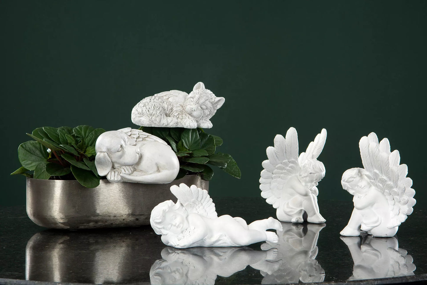 Dekoration Gravdekoration Hundängel lurvig stick stor - antikvit