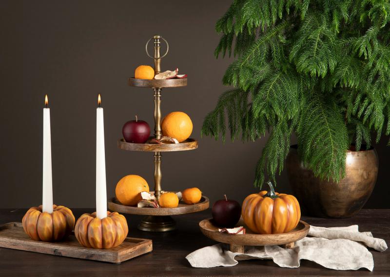 Ljuslykta ljusstake 2-pack Pumpa Orange Poly 11x7cm