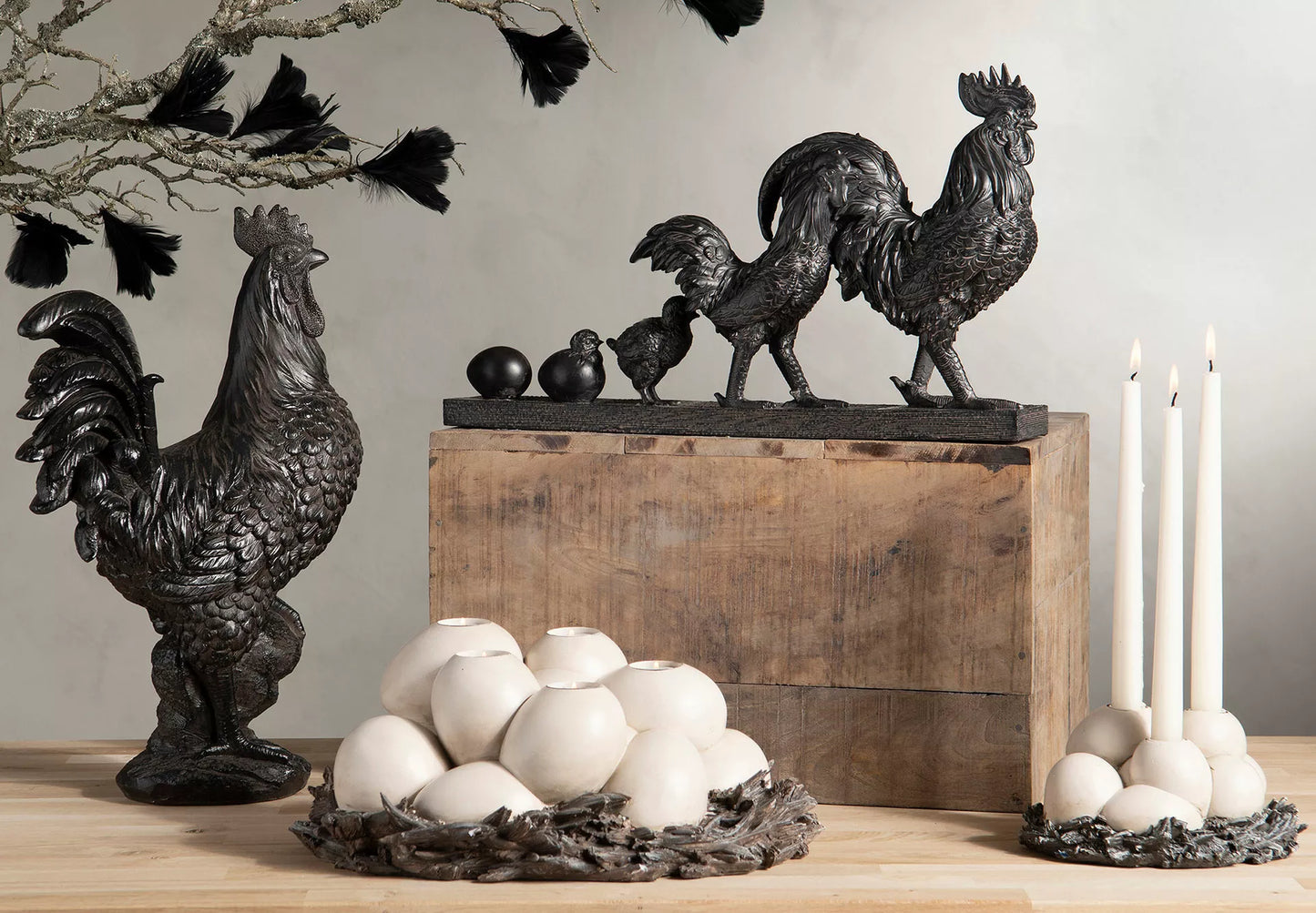 Påskdekoration Hönsfamilj Brun Poly