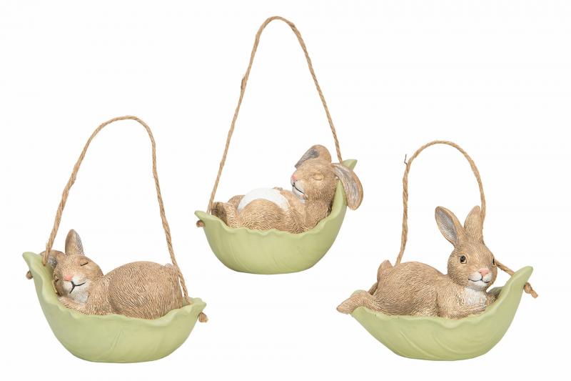 Påskdekoration Kaniner Kålblad Häng Mix Poly 3-pack