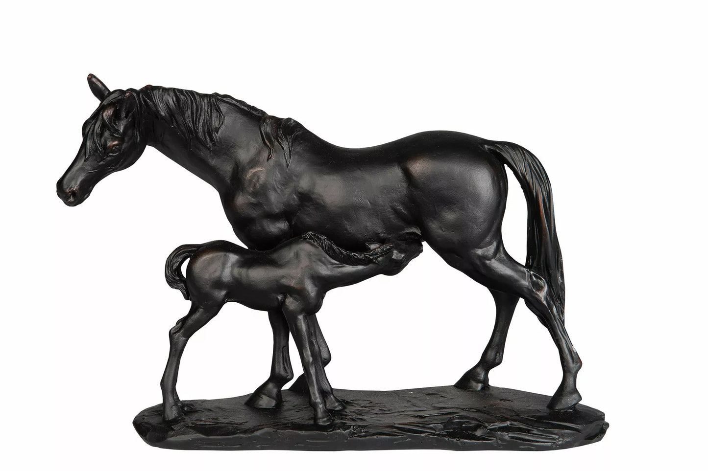Dekoration Djur Häst Med Föl Svart/ Brun Polyresin 25x9x19cm