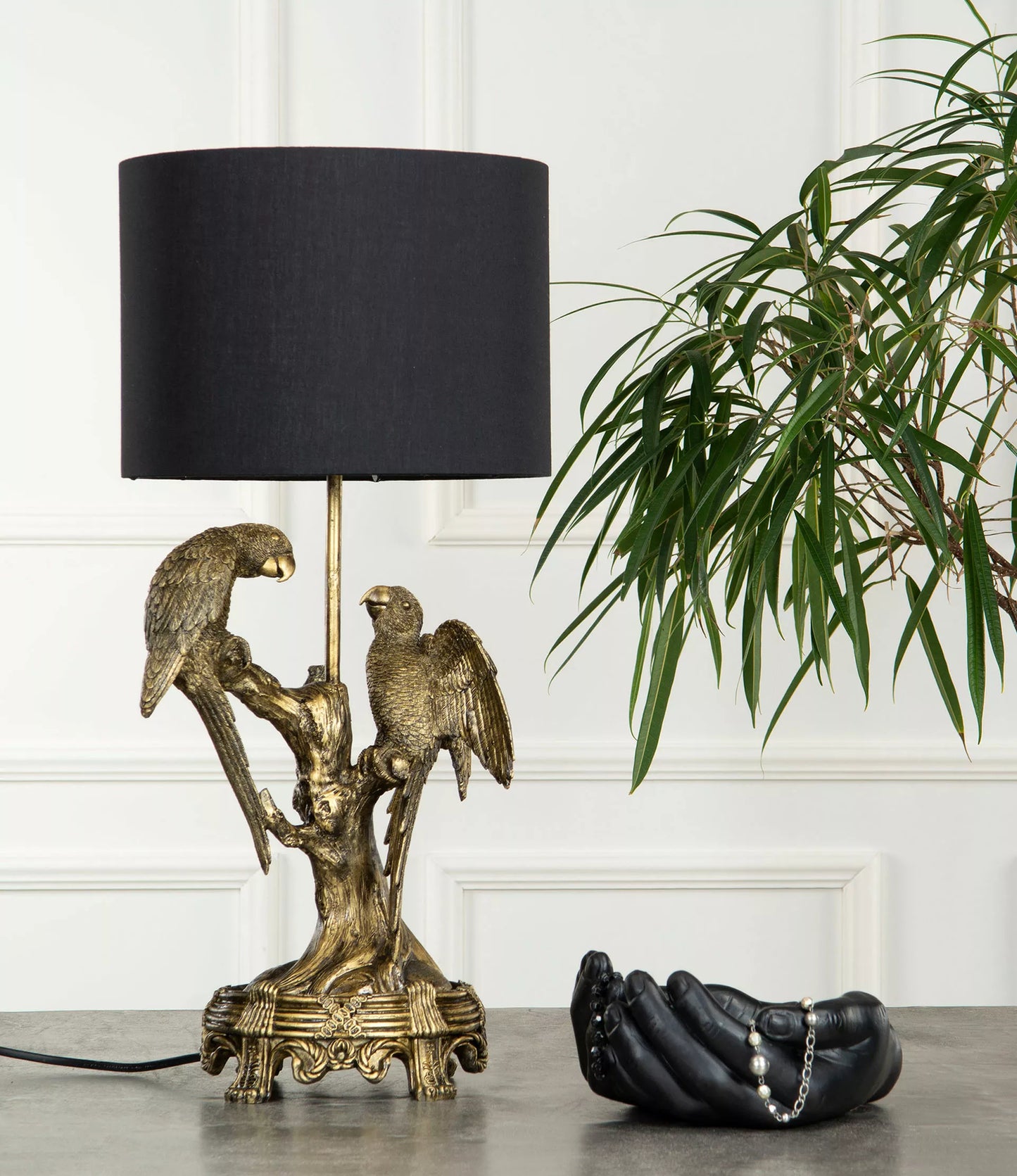 Bordslampa Fåglar Guld Brun Poly 22x45cm